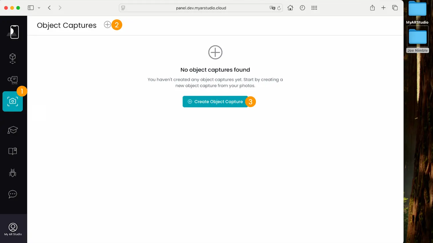 Object Capture web page: creating a new 3D processing Object Capture web page: creating a new 3D processing